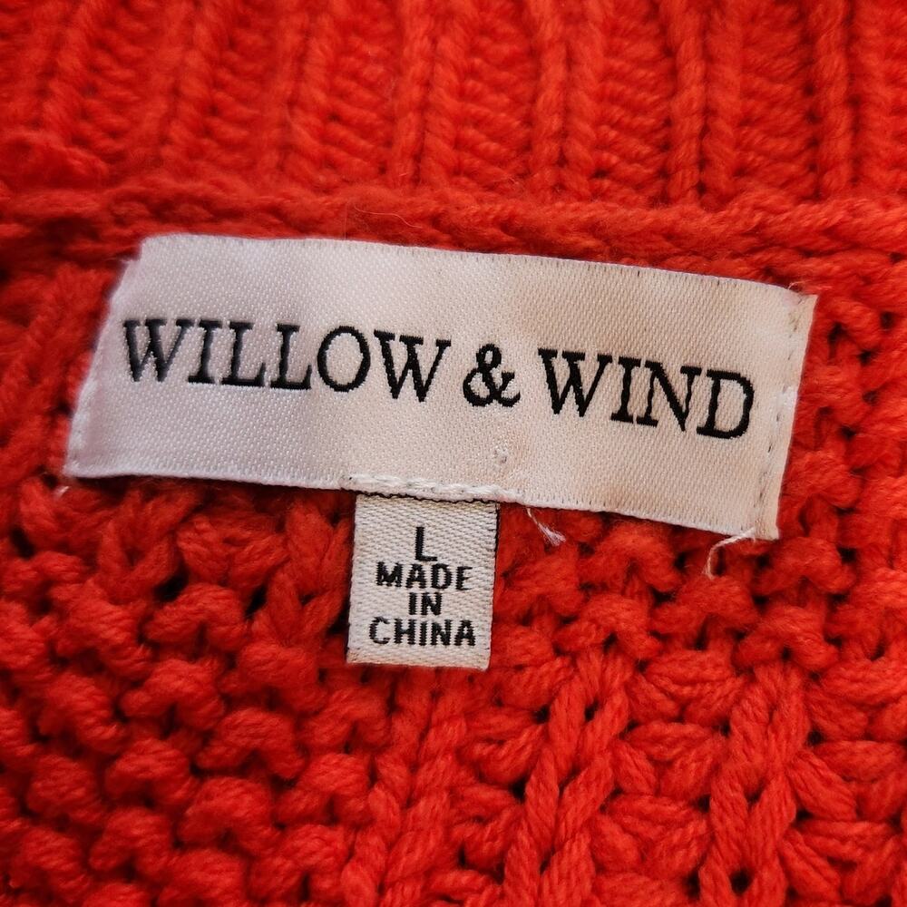 Willow & Wind Cropped Sweater Crew Neck Long Sleeve Cable Knit Red Size Large - Picture 5 of 6
